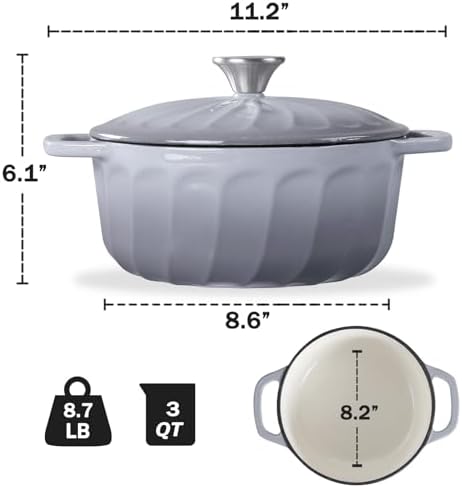 Enameled Cast Iron Dutch Oven Pot with Lid, 3 QT Small Dutch Oven