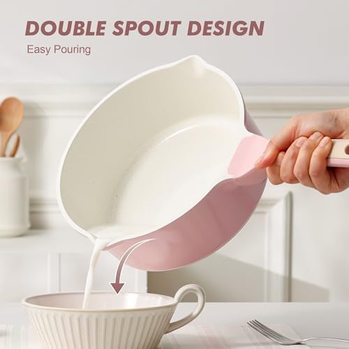 SENSARTE Ceramic Nonstick Saucepan with Double Pouring Spout, 3QT, Pink