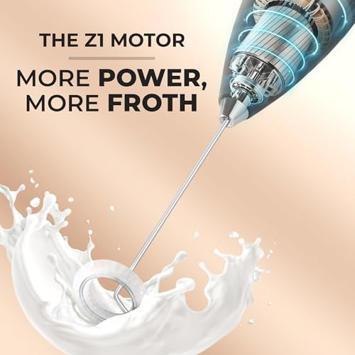Zulay Kitchen Powerful Milk Frother Wand With Duracell Batteries - Ultra Fast Handheld Drink Mixer - Electric Whisk Foam Maker for Coffee, Lattes, Cappuccino & Matcha - Z1 Motor - Metallic Black