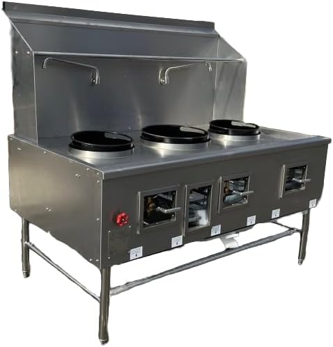 Commercial Chinese Wok Range with Waterfall Natural Gas, 13" +16" 2 Hole Restaurant Stir Fry ETL