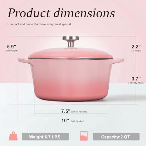 Overmont Enameled Cast Iron Dutch Oven - 2QT Pink Heart-Shaped Mini Pot