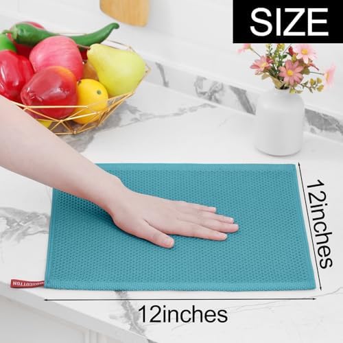 Homaxy 100% Cotton Waffle Weave Kitchen Dish Cloths 8-Pack, Lake Blue