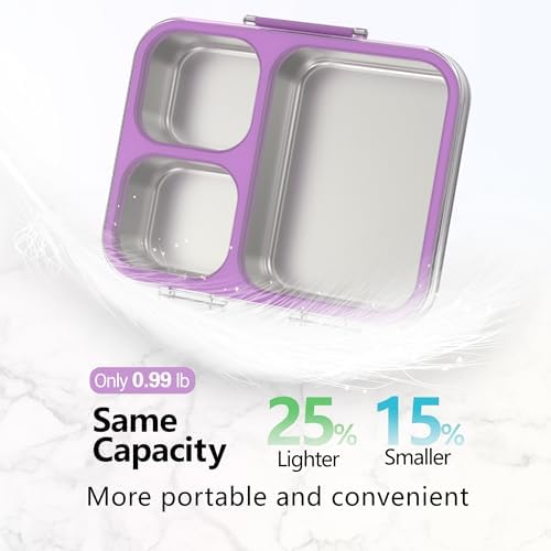 HOMEKOL Stainless Steel Bento Lunch Box 3-Compartment, 4.2Cups, Purple