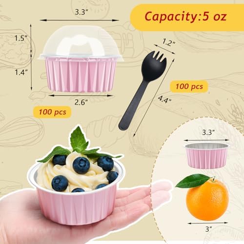 LNYZQUS 5oz Cupcake Pans with Dome Lids 100 Pack, Foil Dot Cake Cups