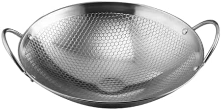 Stainless Steel Round Bottom Wok, 8 Inch Double Ear Frying Pan for Stir Fry and Chinese Cooking