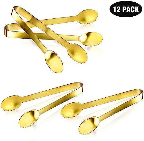 JCREN 12 Pcs Gold Tongs - Stainless Steel Serving Tongs for Food, Appetizers, Desserts - 4.9inch