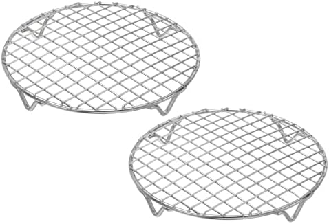 uxcell 2 Pcs Round Cooking Rack 7.1 Inch Dia Stainless Steel Wire Cooling Steamer Rack for Baking Canning Cooking Roasting Cooling Grilling Drying, Silver