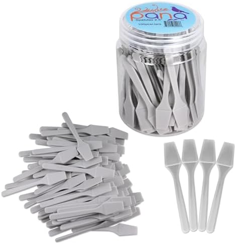 PANA 100pcs Brand Cosmetic Make Up Disposable Plastic 2.5" Spatulas Skin Care Facial Cream Mask Spatula (100 Pieces in a Container) (GRAY)