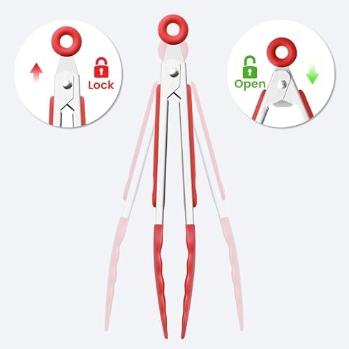 6PCS 7-Inch Silicone Tongs Set, Stainless Steel Tongs with Silicone Tips