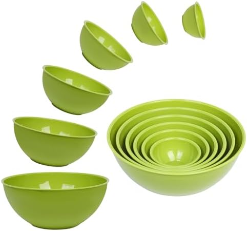 BoxedHome BPA Free Plastic Round Mixing Bowl with Lids, 12 Pack Nesting Bowls with Lids Set, Microwave and Dishwasher Safe Prep & Serving Bowls Great for Mixing, Baking, Serving (Light Green, 12pcs)