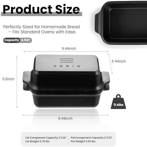 Cast Iron Dutch Oven for Sourdough Bread baking, 9×5 Loaf Pan with Lid, Bread Pans for Homemade Bread, 2 in 1 Dutch Oven Pot with Lid, Pre-Seasoned (4.5 QT)