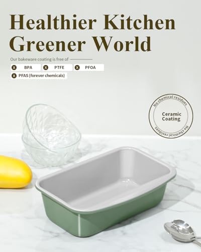 Nonstick Ceramic Bread Loaf Pan with Handle, Fern