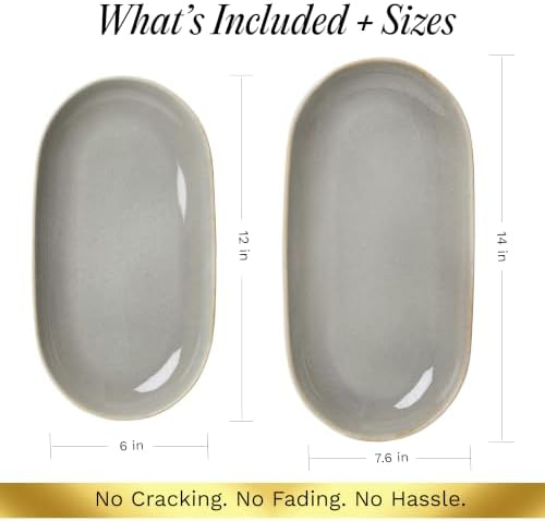 SANGO Resona Moss Serving Platters Set of 2, 14/12 Inch Stoneware Serving Dishes for Entertaining, Glossy Party Serving Trays with Reactive Glaze, Buffet Oval Platters for Bread, Appetizer, Cheese