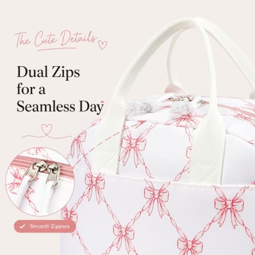 LOVELYWIND Lunch Box for Women, Insulated Lunch Bag, Cute Bow Print Tote