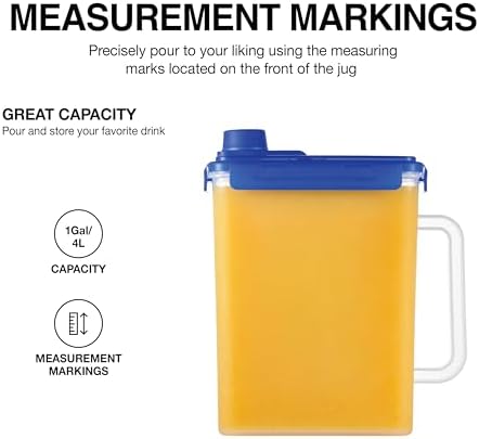 LocknLock Aqua Fridge Door Water Jug with Handle BPA Free Plastic Pitcher with Screw Top Lid Perfect for Making Teas and Juices, 1 Gallon, Blue (Pack of 6)