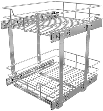 2 Tier Pull Out Cabinet Organizer 15" W X 17" D, Chromed, Full Slide Out