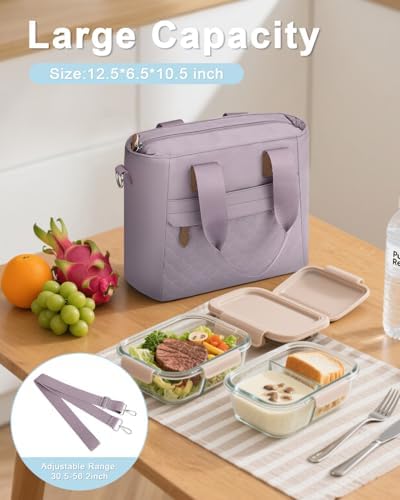 Capolo Lunch Bag for Women,Large Insulated Lunchbox Tote Reusable,L-Purple