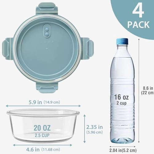 2.5 Cup/20oz Glass Meal Prep Food Storage Containers with lids Set, 4 Pack