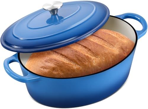 Leonyo 7-Quart Enameled Cast Iron Oval Dutch Oven Pot with Lid, Blue
