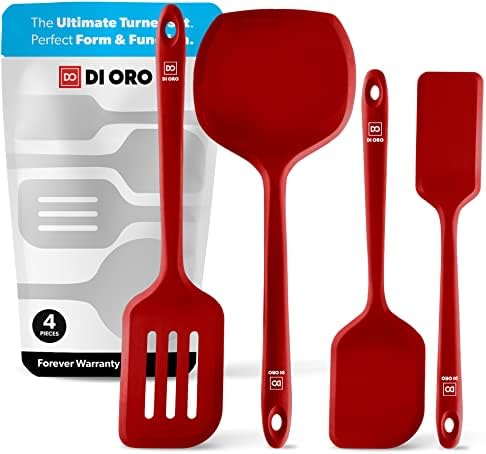 DI ORO Silicone Turner Spatula Set - 600F Heat Resistant, 4-Pc Red