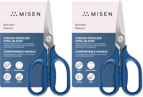 Misen Heavy Duty Kitchen Shears - Comfortable Ambidextrous Scissors for Meat, Poultry, Herbs & More - Easy to Clean - German Stainless Steel - Small | Blue (Pack of 2)