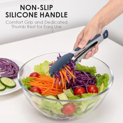HOTEC Stainless Steel Kitchen Tongs with Silicone Tips, Set of 3-7",9" &12"