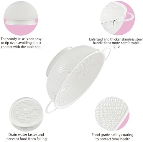 Stainless Steel Colander 3 Piece,Metal Strainer Basket with Solid Base and Handles for Kitchen Food,Pasta, Noodles, Vegetables and Fruits,Powder Coated,BPA Free,Dishwasher Safe,2 & 3 & 4.5 Qt (Cream)