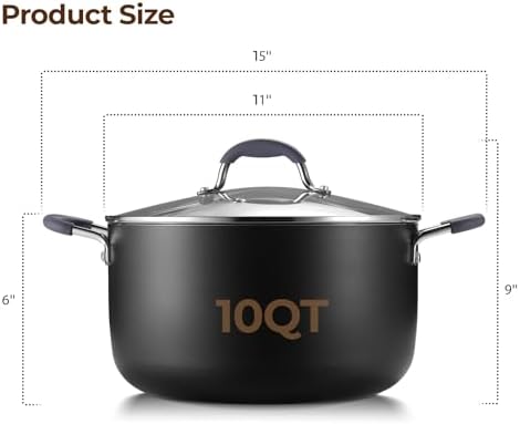 10 Quart Nonstick Stock Pot with Lid, Ceramic Soup Pot with Lid, Induction Cooking Pot with Silicone Handle for All Stoves, Healthy Non-toxic Cooking Pot for Stew/Pasta, PFAS & PFOA Free