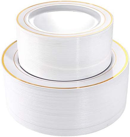 I00000 102 Pcs Gold Plastic Plates, Premium Disposable Gold Plates