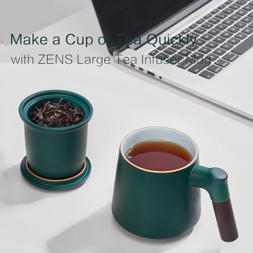 ZENS Tea Mug with Infuser and Lid for Loose Tea Diffusers, 12oz Navy