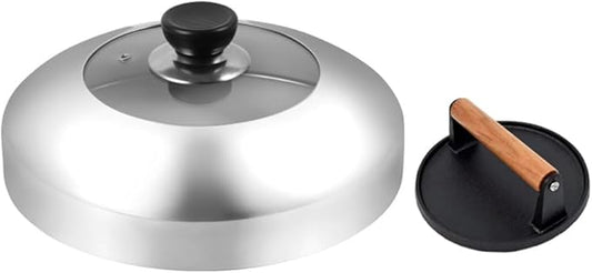 5.7inch Heavy Duty cast Iron Smash Burger Press Grill Press Burger Smasher Indoor Outdoor Griddle Accessories and 11inch Visual Melting Dome Cover
