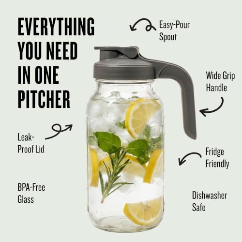 County Line Kitchen 64 oz Mason Jar Glass Pitcher With Lid - Gray