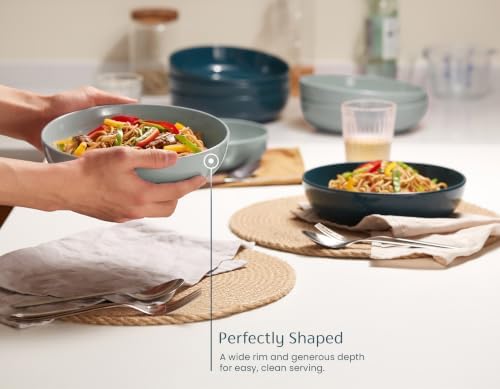 KooK Pasta Bowls, For Soups & Salads, Set of 4, 40 oz, Casper Blue