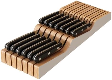 In-Drawer Knife Block Organizer - Bamboo Wood Drawer Knife Organizer-Protecting Knife Organizer Block (Not Included) (White, 13 Knives Dock)