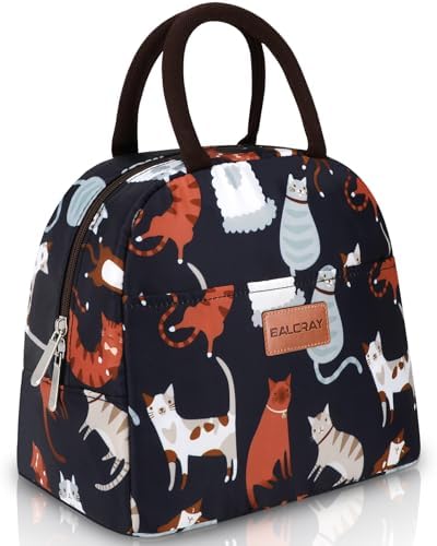 BALORAY Lunch Bag for Women Men Adult Lunch Box (Dark Blue With Cat), M