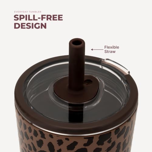 HydroJug Everyday Tumbler 20 oz, Ceramic-Lined Straw Cup, Brown Leopard