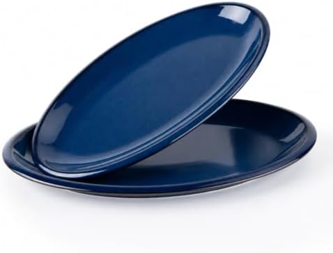 DOWAN 14" Serving Platters for Entertaining, Oval Serving Plates, Party Serving Trays and Platters Oven Safe, Porcelain Dinner Serving Tray Serving Dishes for Meat, Set of 2, Navy Blue