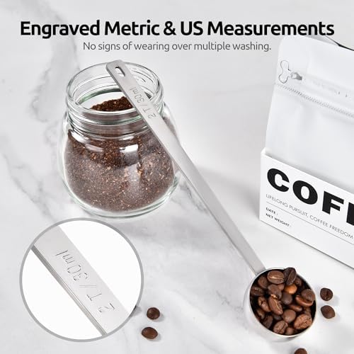 U-Taste Coffee Scoop 2 Tablespoon: 18/8 Stainless Steel Measuring Scooper for Ground Coffee, Bean, Powder, Espresso, 6.9in Long Handle Metal Meaure Spoon for Canister, Jar (2Tbsp/30ml, Silver)