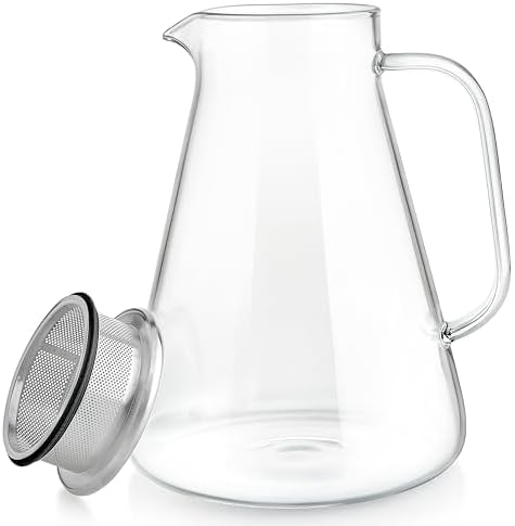 Teabloom One-Touch Tea Maker, 2-in-1 Teapot and Kettle with Stainless Steel Filter Lid for Loose Tea – Stain-free Borosilicate Glass Teapot (56 Oz) – Tea Connoisseur's Choice