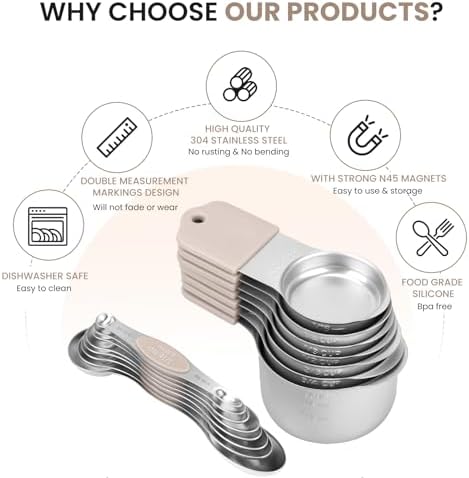 Magnetic Measuring Cups and Spoons Set-Heavy Duty 304 Stainless Steel