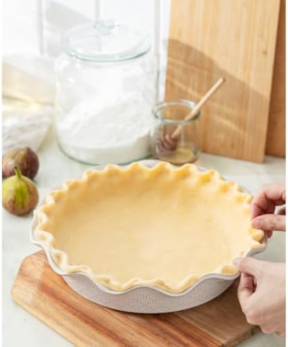 Ceramic Deep Pie Pan for Baking, 11 inch Porcelain Pie Dish for Apple Pie, Oven & Dishwasher Safe, Farmhouse Decor, 48 Ounce Deep Plate for Kitchen, Non-Stick Pie Pans, Embossed Firework