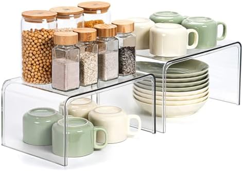 Bobomoment Clear Cabinet Organizer, Stackable Shelf Organizer Set of 2