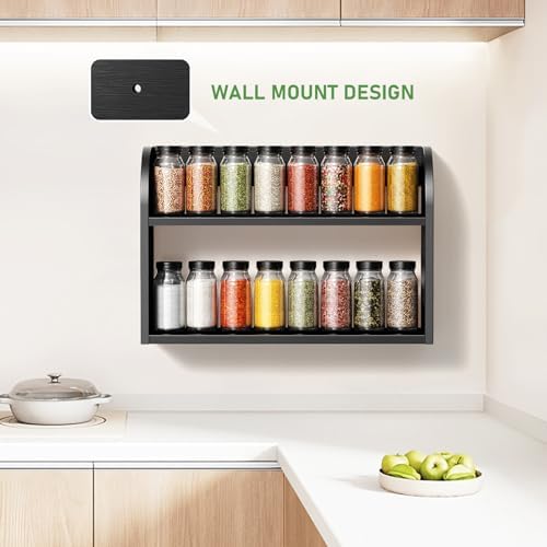 ROMGUAR CRAFT 2 Tier Bamboo Spice Rack, Countertop or Wall Mounting, Black