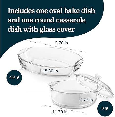 Libbey Baker's Basics 2 Piece Casserole Dish with Lid - Elegant Glass Casserole Dishes for Oven - Versatile Baking Dishes to Store Leftovers and More