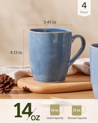 famiware Aurora Coffee Mugs, 14oz Mug Set of 4, Stoneware Cup with Handle