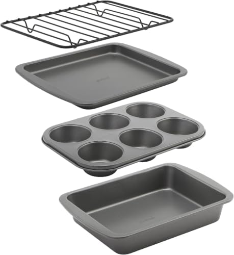 GoodCook 4-Piece Nonstick Steel Toaster Oven Set with Sheet Pan, Rack, Cake Pan, and Muffin_Pan, Gray, Set Distributes Heat Evenly, Nonstick Coating, Dishwasher-Safe 4-Piece (Pack of 6)