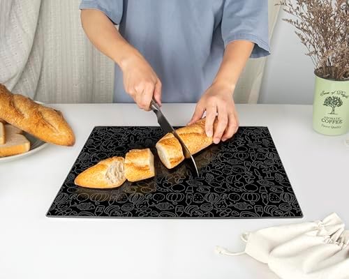 Kitchenville Glass Cutting Board 16"x12": Tempered Glass Kitchen Counter Protector - Durable- Scratch-Resistant, Heat-Proof - Design 4 - Black Design