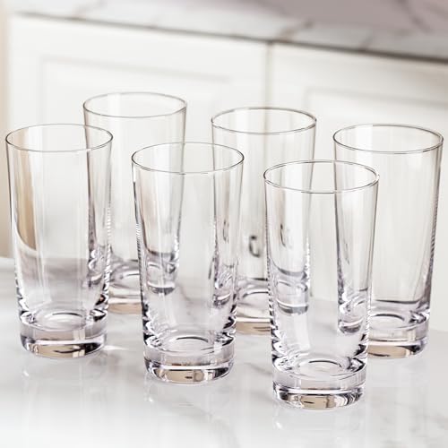 Water Glasses Set of 6, 13.5 oz Glass Cups with Heavy Base