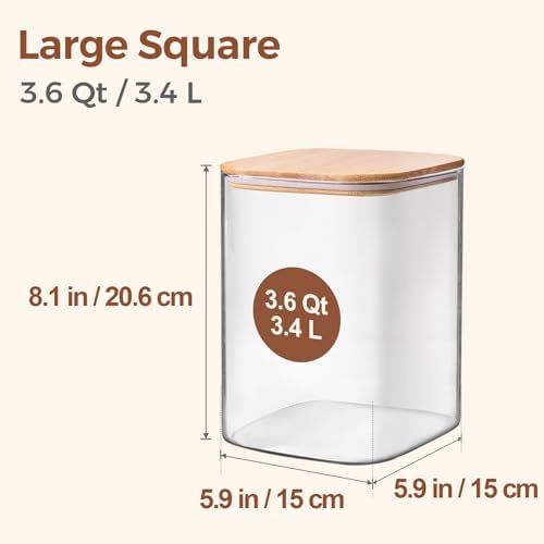 ComSaf Glass Storage Jars with Bamboo Lids 3.6 Qt 2 Pack Large Wide Mouth