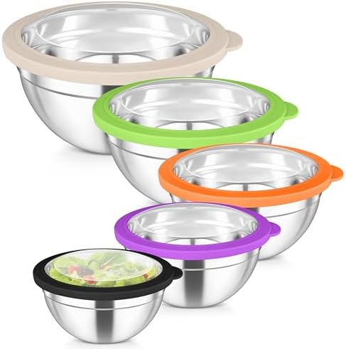 TeamFar Mixing Bowls Set, Stainless Steel Salad Bowl with Lids, Colorful